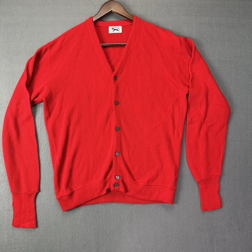 THE FOX SWEATER JC Penney Red V Neck Button Down Orlon Stretch Cardigan Size XL